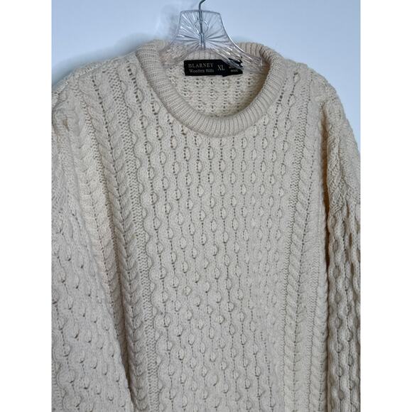 Blarney Woollen Mills Irish Aran Cable Knit Sweater 100% Merino Wool cream XL - Picture 7 of 16